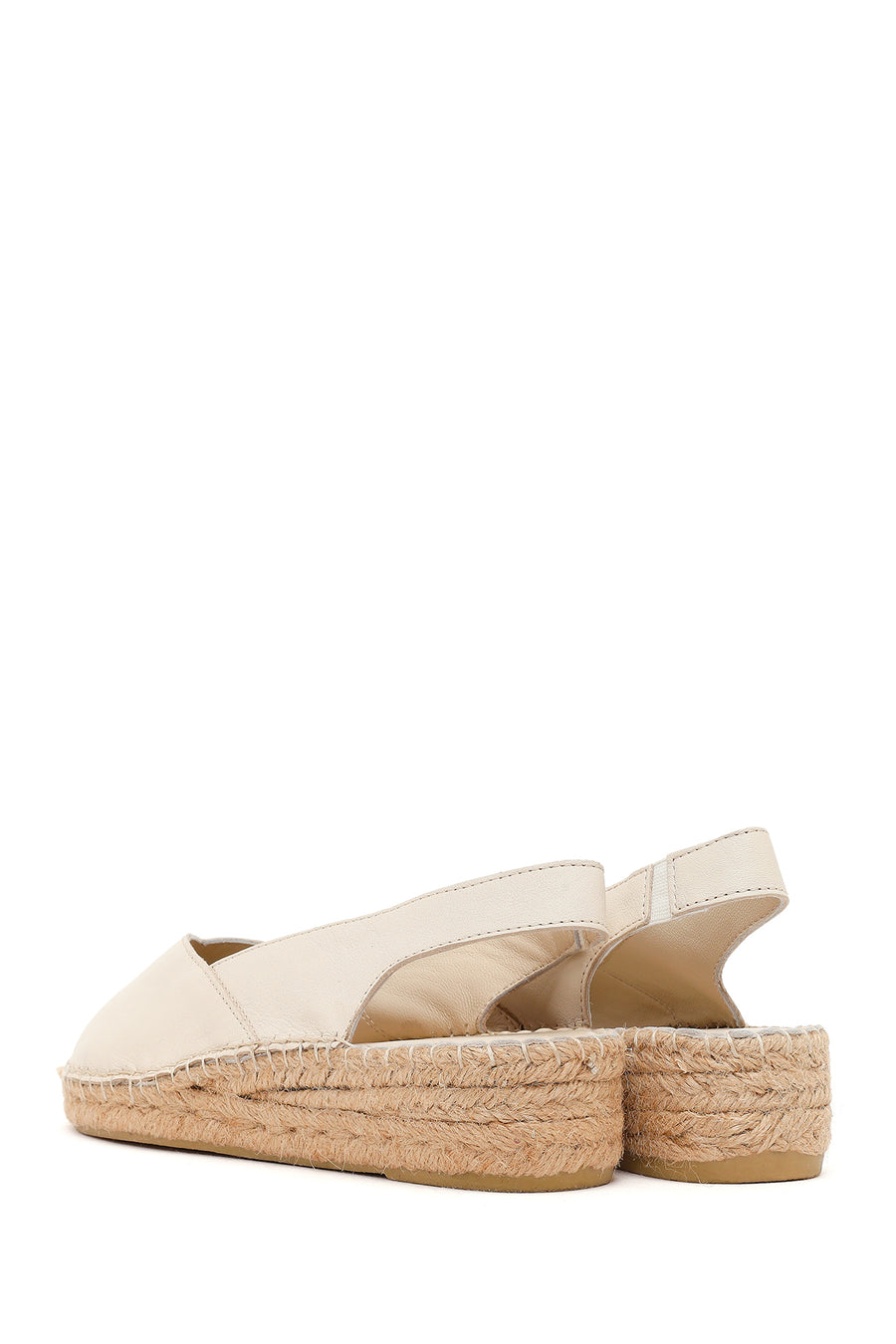 Women's Cream Thick-Soled Leather Espadrilles