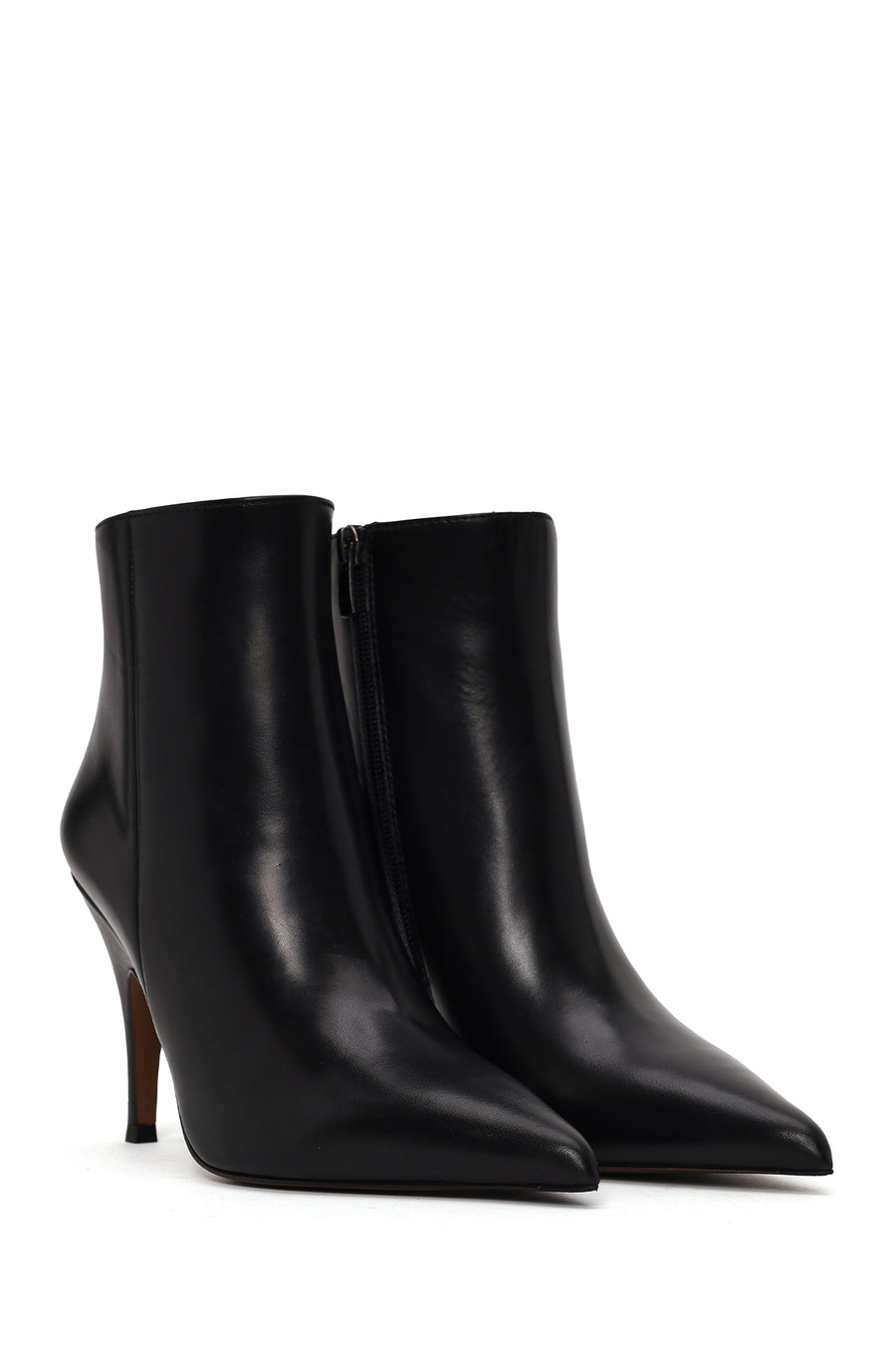 Woman Black Zip Closure Stiletto Heel Leather Boots