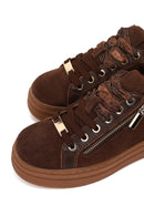 Kadın Kahverengi Bağcıklı Kalın Tabanlı Süet Deri Sneaker | Derimod