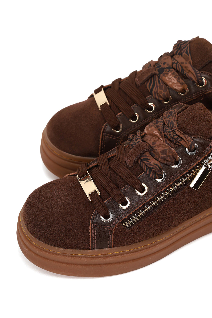 Kadın Kahverengi Bağcıklı Kalın Tabanlı Süet Deri Sneaker