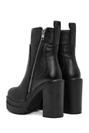 Women's Black Zipper High Thick Heel Boots | Derimod