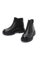 Women's Black Zippered Leather Boots | Derimod