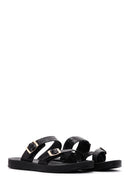 Women's Black Double Buckle Flip Flops | Derimod