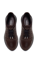 Erkek Kahverengi Bağcıklı Deri Sneaker | Derimod