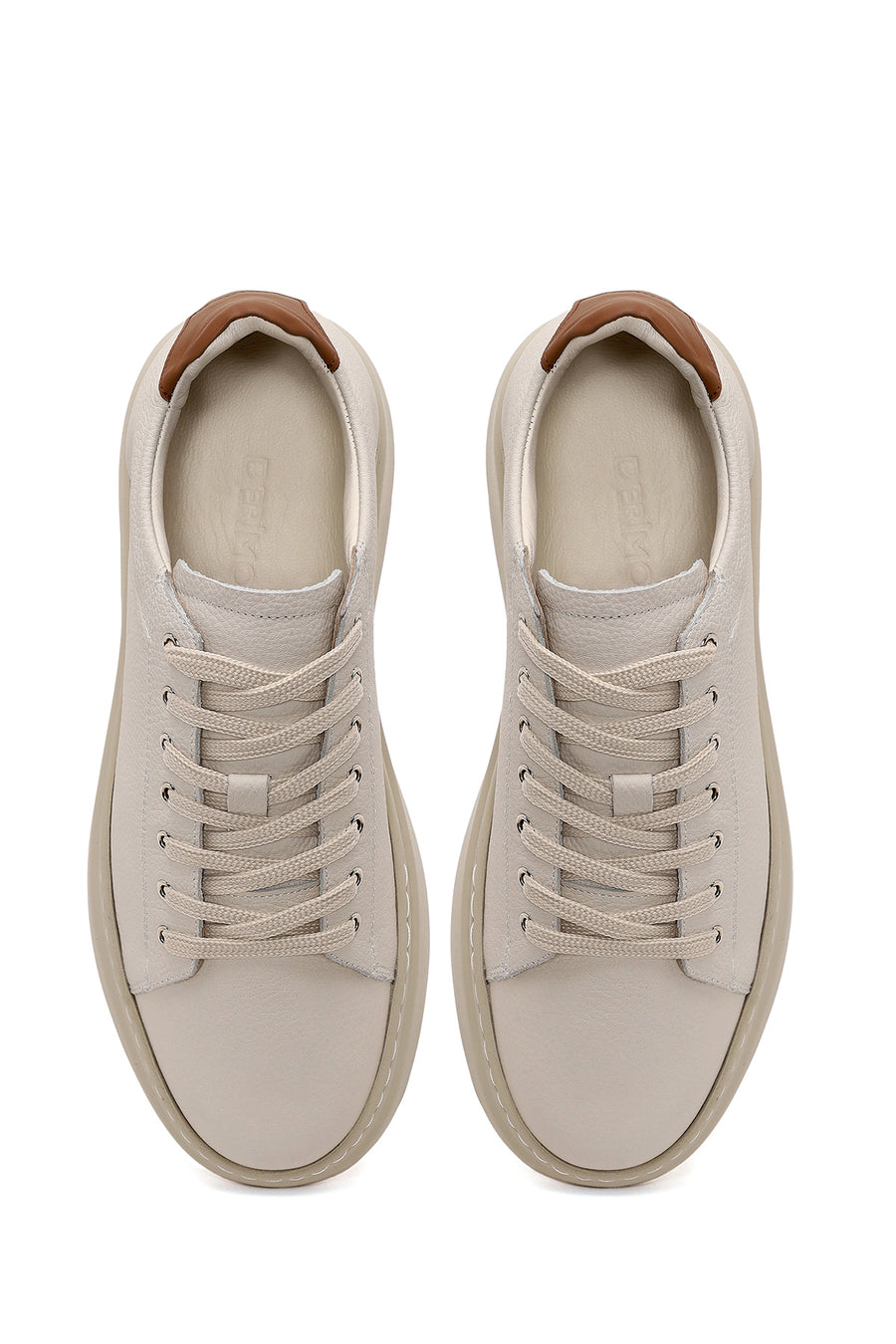 Erkek Beyaz Bağcıklı Kalın Tabanlı Deri Sneaker