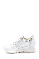 Kadın Gümüş Deri Dolgu Topuk Sneaker | Derimod
