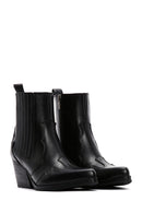 Women's Black Leather Cowboy Western Heeled Boots | Derimod