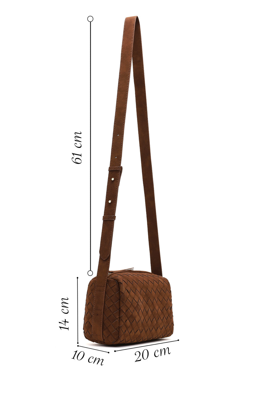 Woman Brown Long-Strap Woven Suede Crossbody Bag