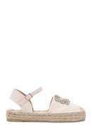 Women's Beige Ankle Buckle Jean Fabric Stoned Espadrille Sandals | Derimod