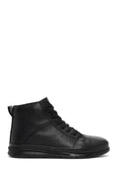 Men's Black Zippered Leather High Top Sneakers | Derimod