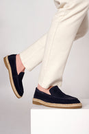 Men's Navy Blue Suede Leather Casual Loafer | Derimod
