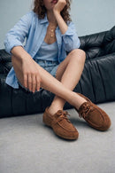 Women's Tan Lace-up Suede Leather Shoes | Derimod
