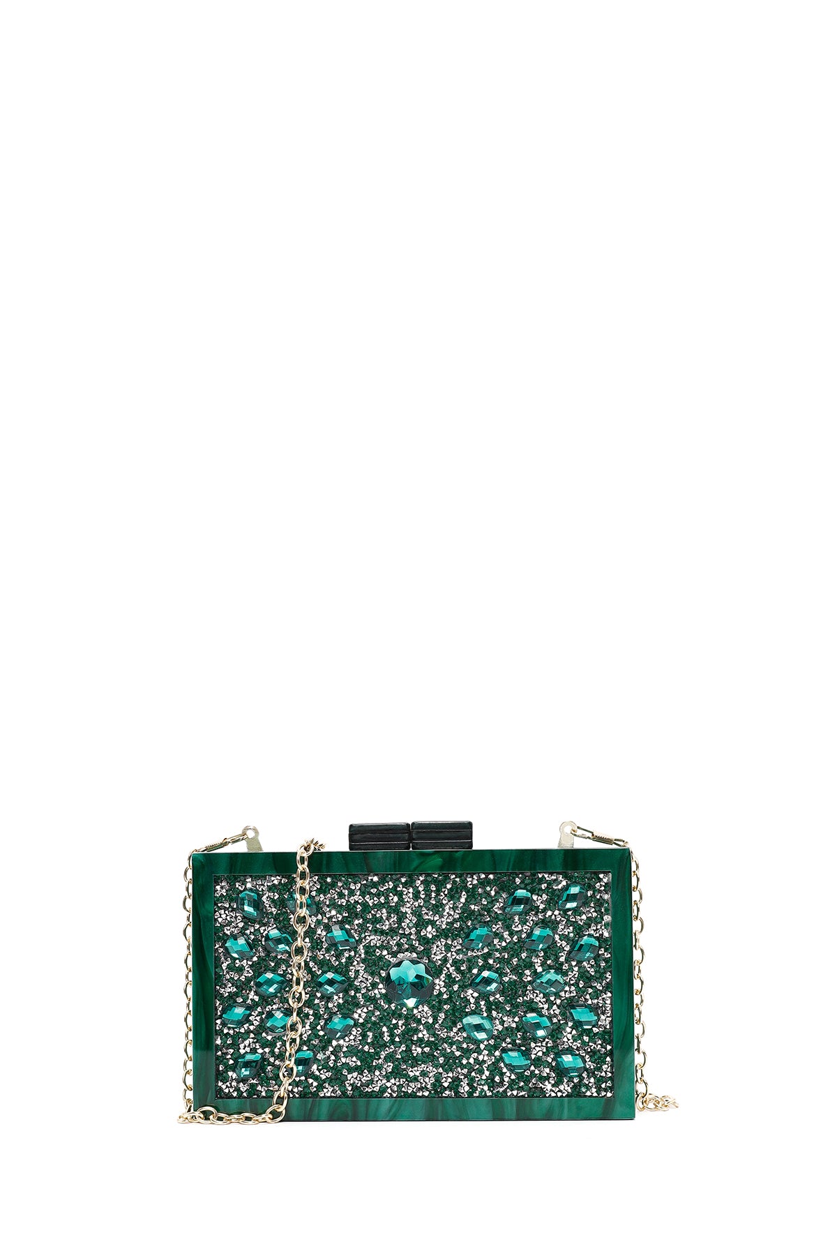 Women's Green Chain Strap Stone Mini Clutch Bag 24WBD2878PV | Derimod