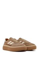 Woman Tan Lace-Up Thick-Soled Suede Leather Sneaker | Derimod