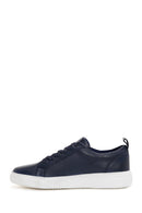 Men's Navy Blue Leather Printed Sneaker | Derimod