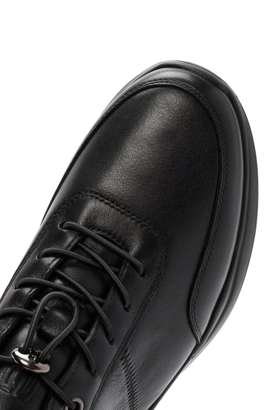 Erkek Siyah Bağcıklı Deri Casual Sneaker