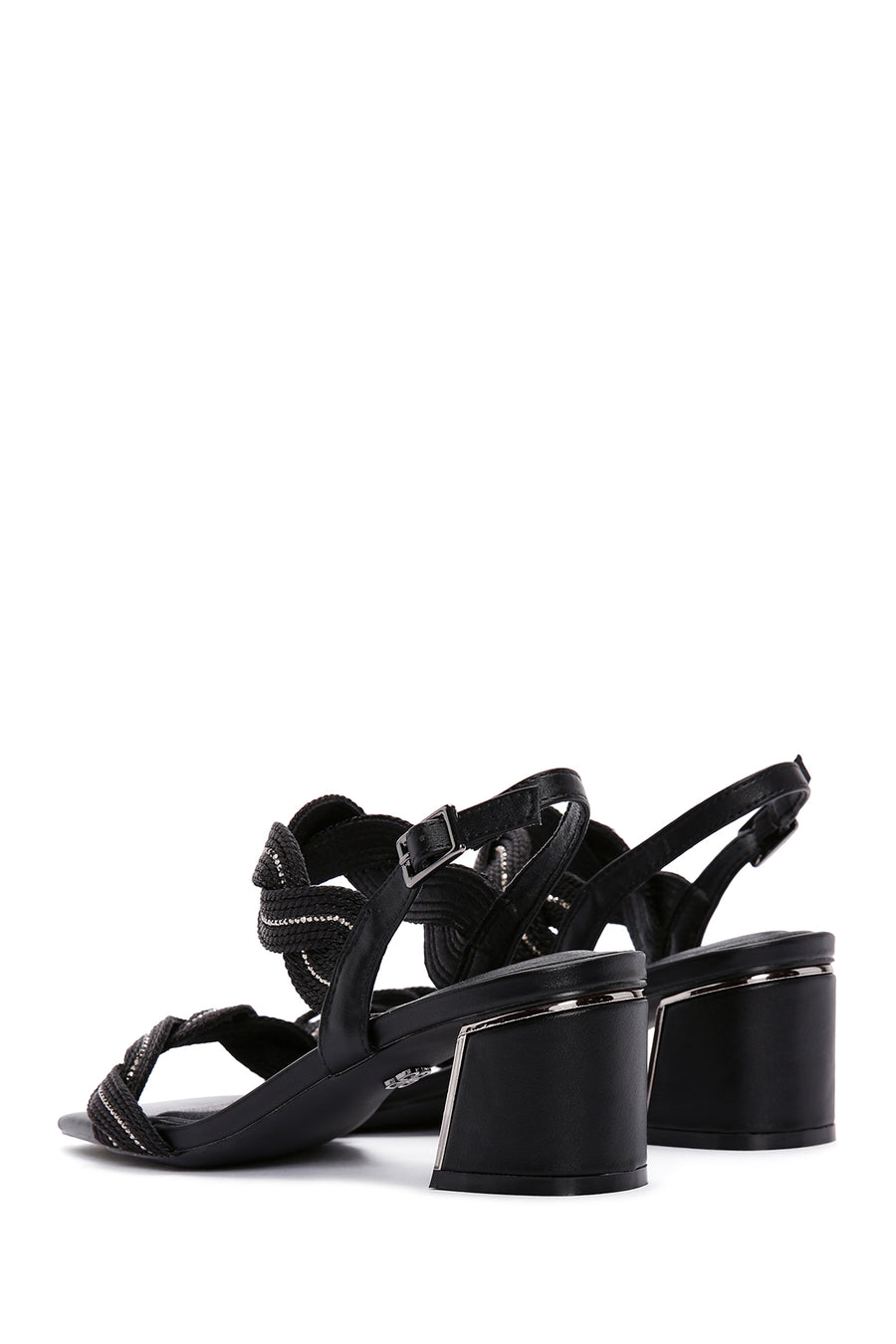 Women's Black Braided Chunky Low Heel Sandals