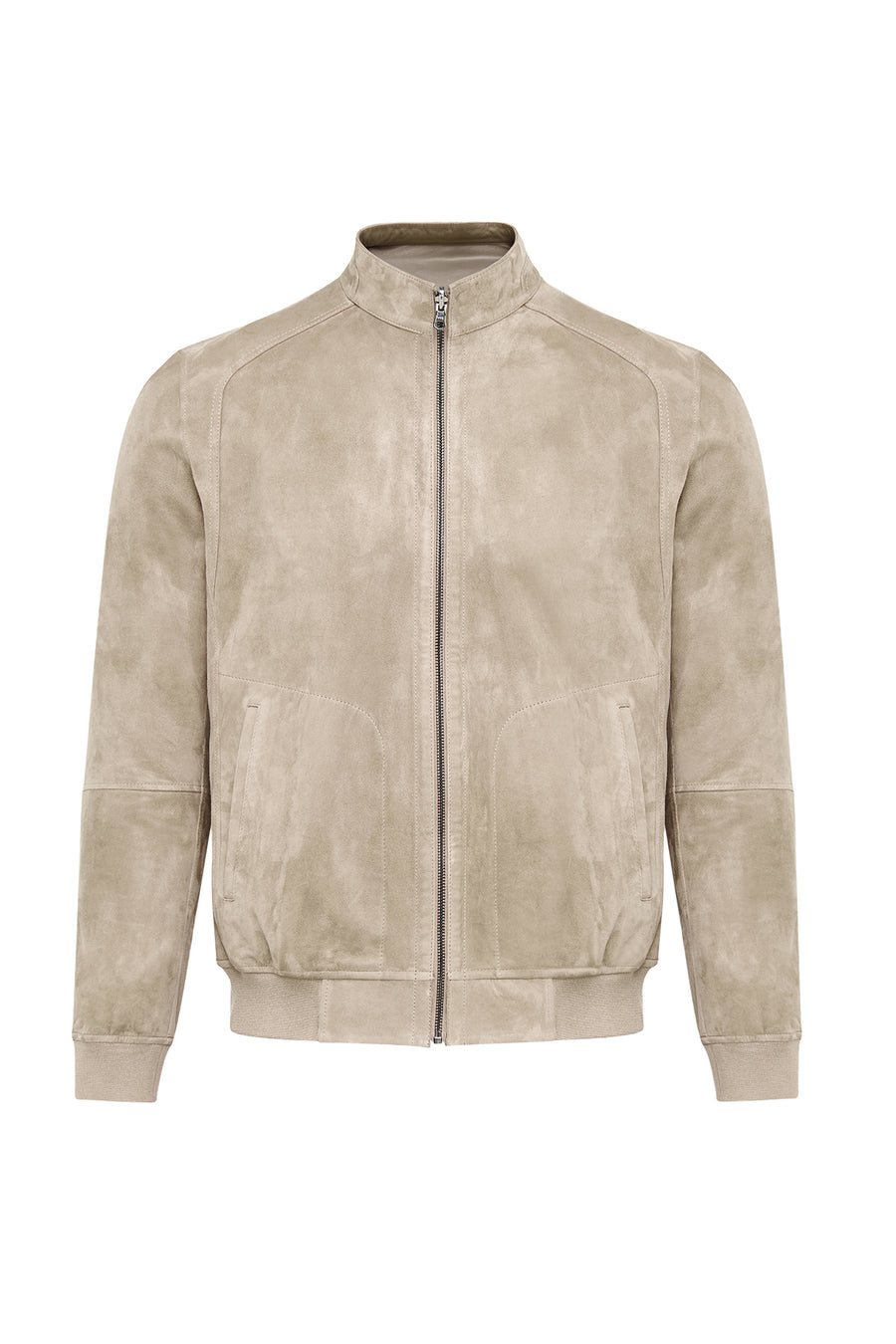 Suarez Men's Beige Mandarin Collar Suede Leather Jacket
