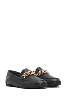 Women's Black Buckled Leather Masculine Loafer | Derimod
