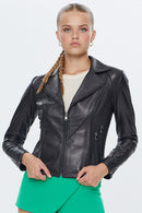 Olivia Women's Black Stretch-Fit Leather Jacket | Derimod