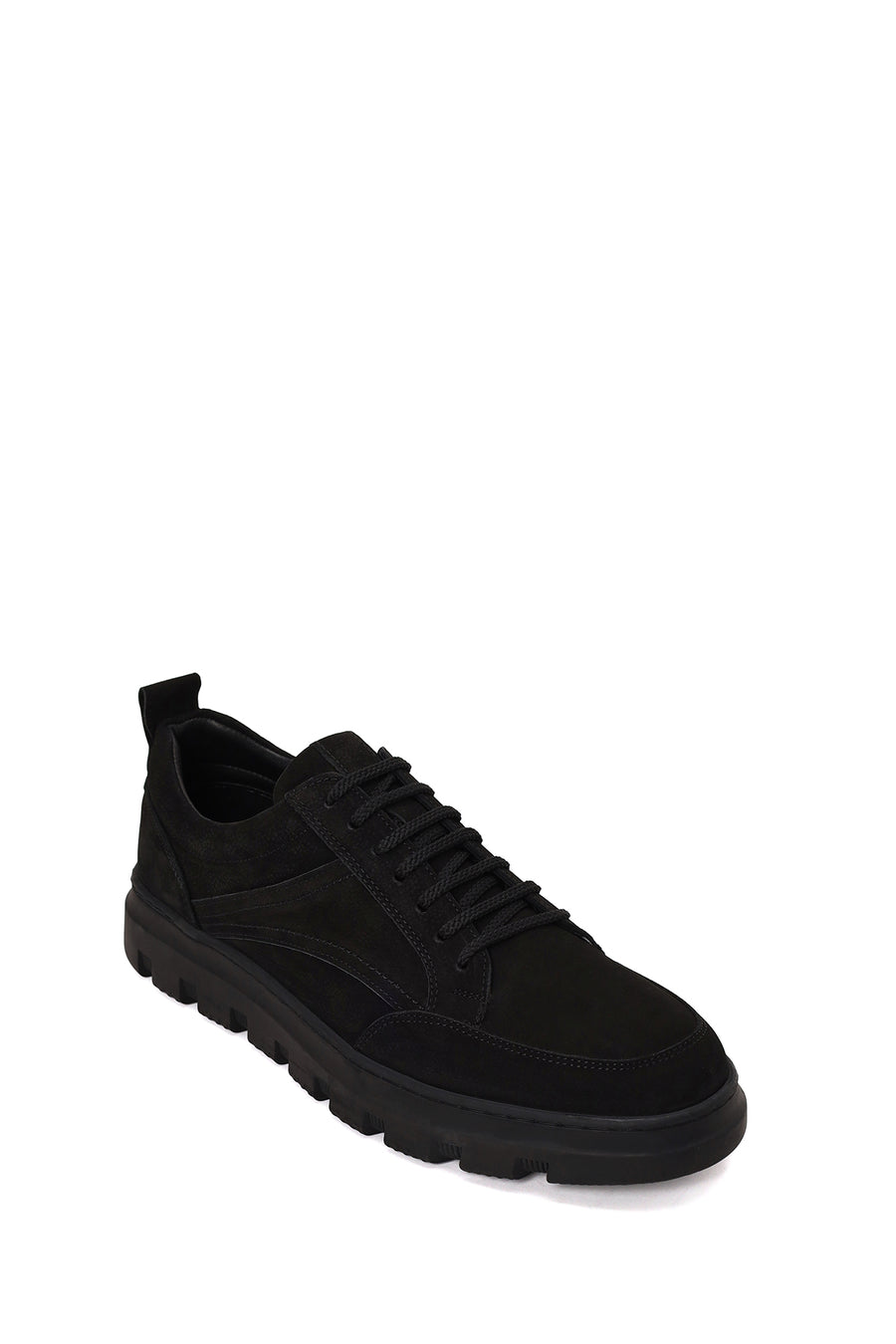 Erkek Siyah Bağcıklı Nubuk Deri Casual Sneaker