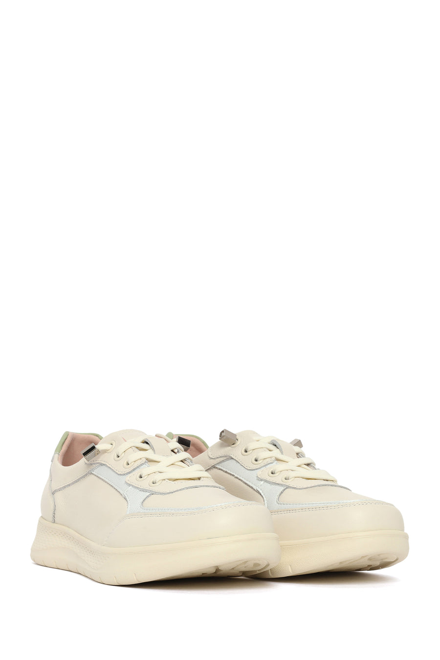 Women's Beige Lace-up Leather Sneaker