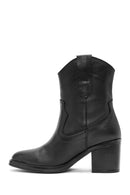 Women's Black Thick Heeled Leather Cowboy Boots | Derimod