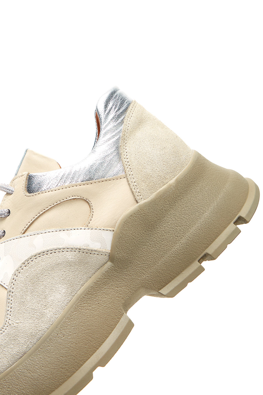 Kadın Bej Deri Süet Detaylı Kalın Tabanlı Sneaker