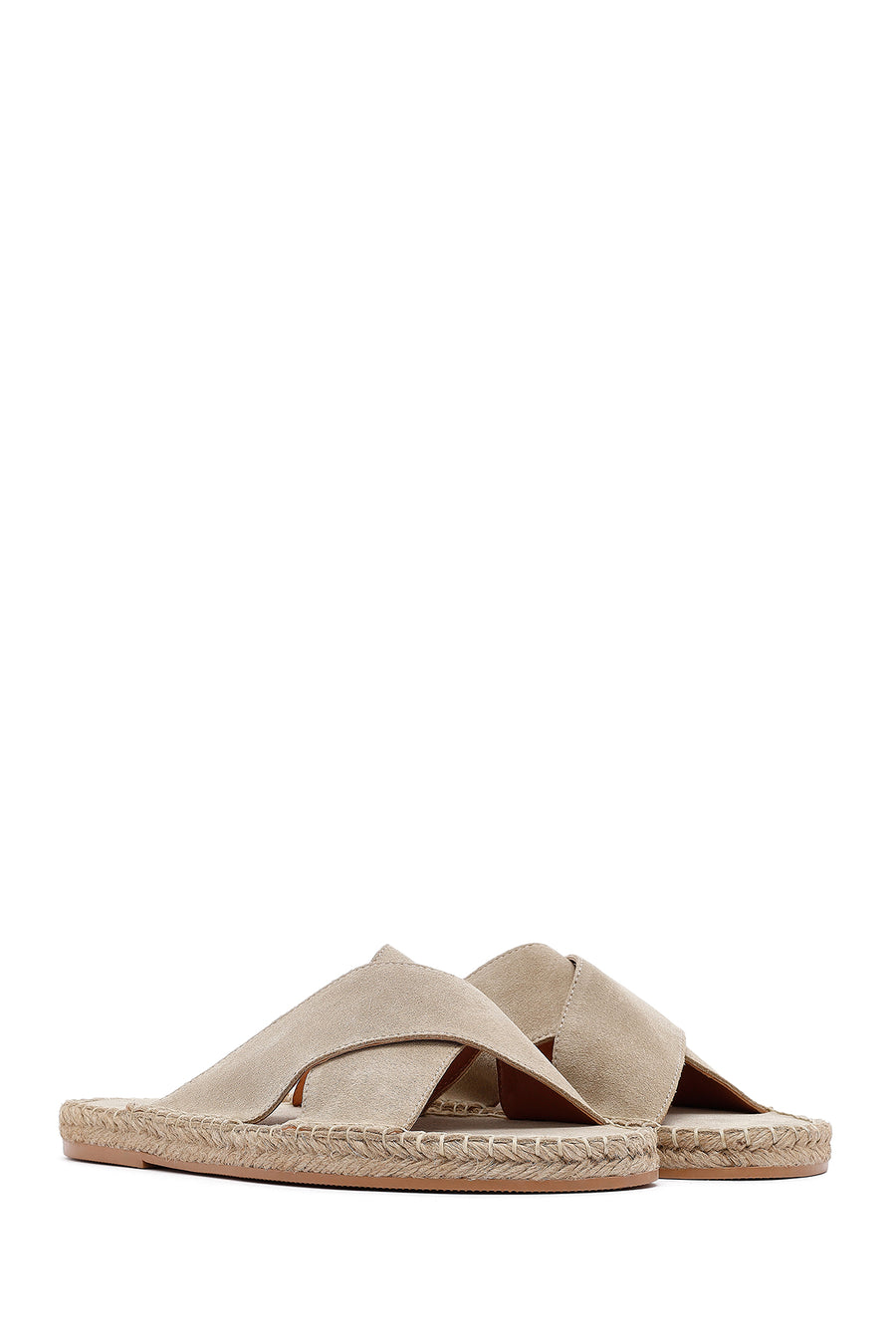 Men's Beige Suede Leather Slippers