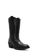 Women's Black Heeled Leather Cowboy Boots | Derimod