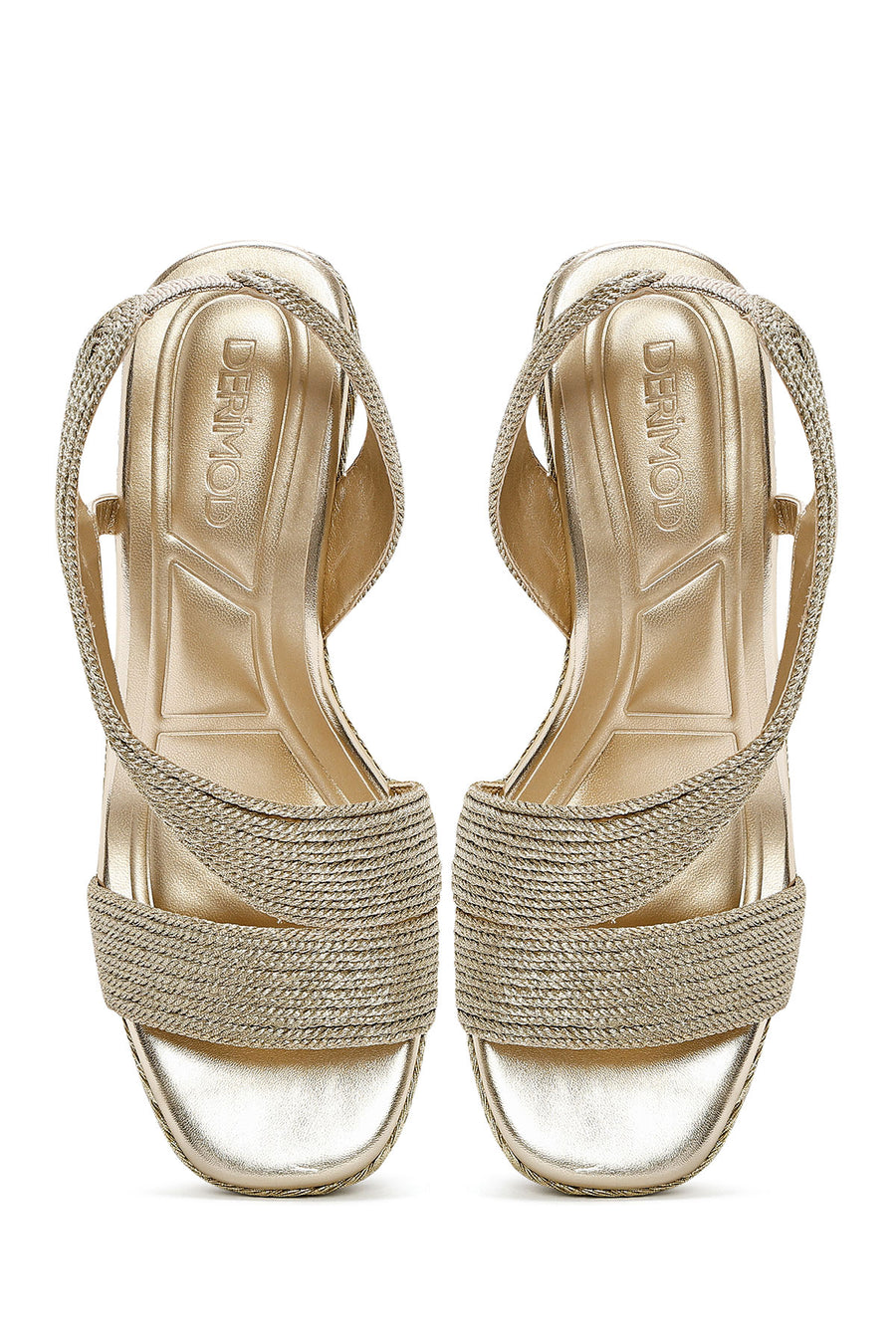 Women's Gold Wedge Heeled Knitted Espadrille Sandals