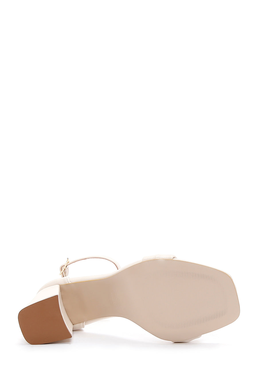 Women's Beige Ankle Strap Thick Heel Sandals