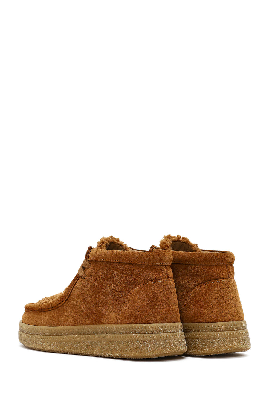 Women's Tan Lace-Up Thick Sole Suede Leather Teddy Boot