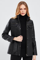 Lavinia Women's Black Hooded Fur Leather Coat | Derimod