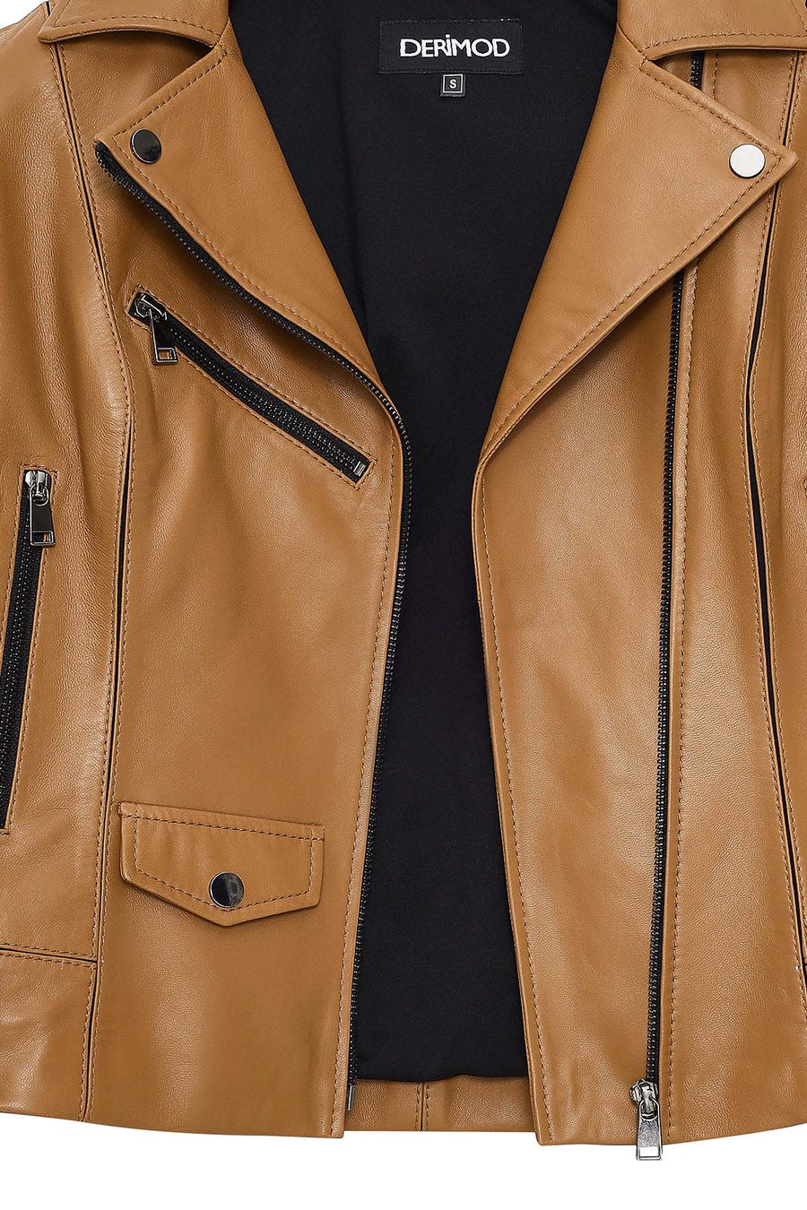 Bella Women Camel Biker Short Leather Jacket