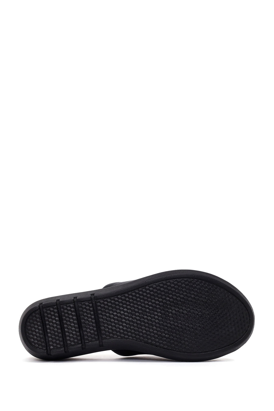 Woman Black Wedge Heel Leather Comfort Slipper