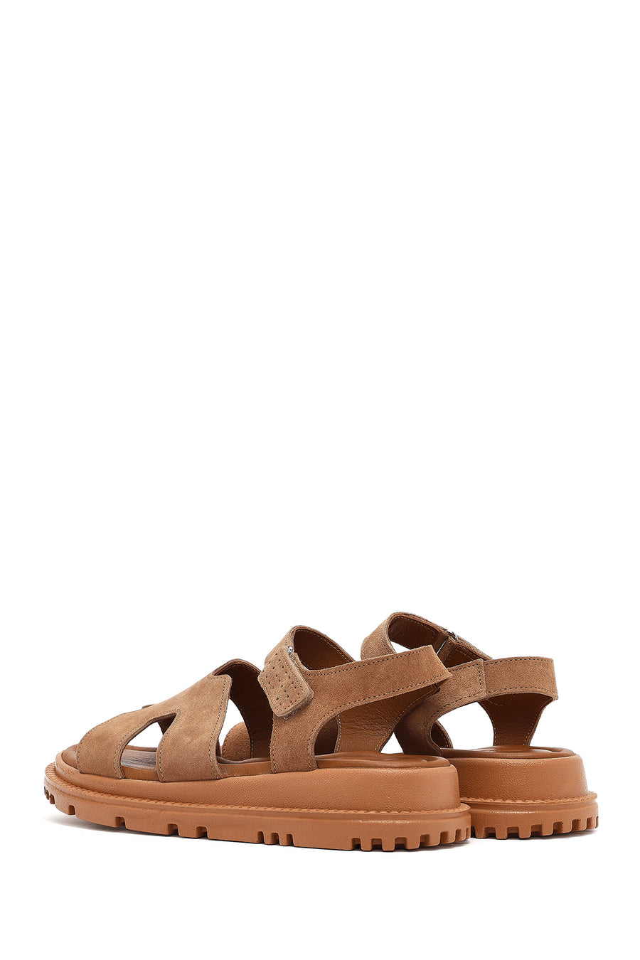 Women's Powder Pink Strapped Thick-Soled Suede Leather Comfort Sandals