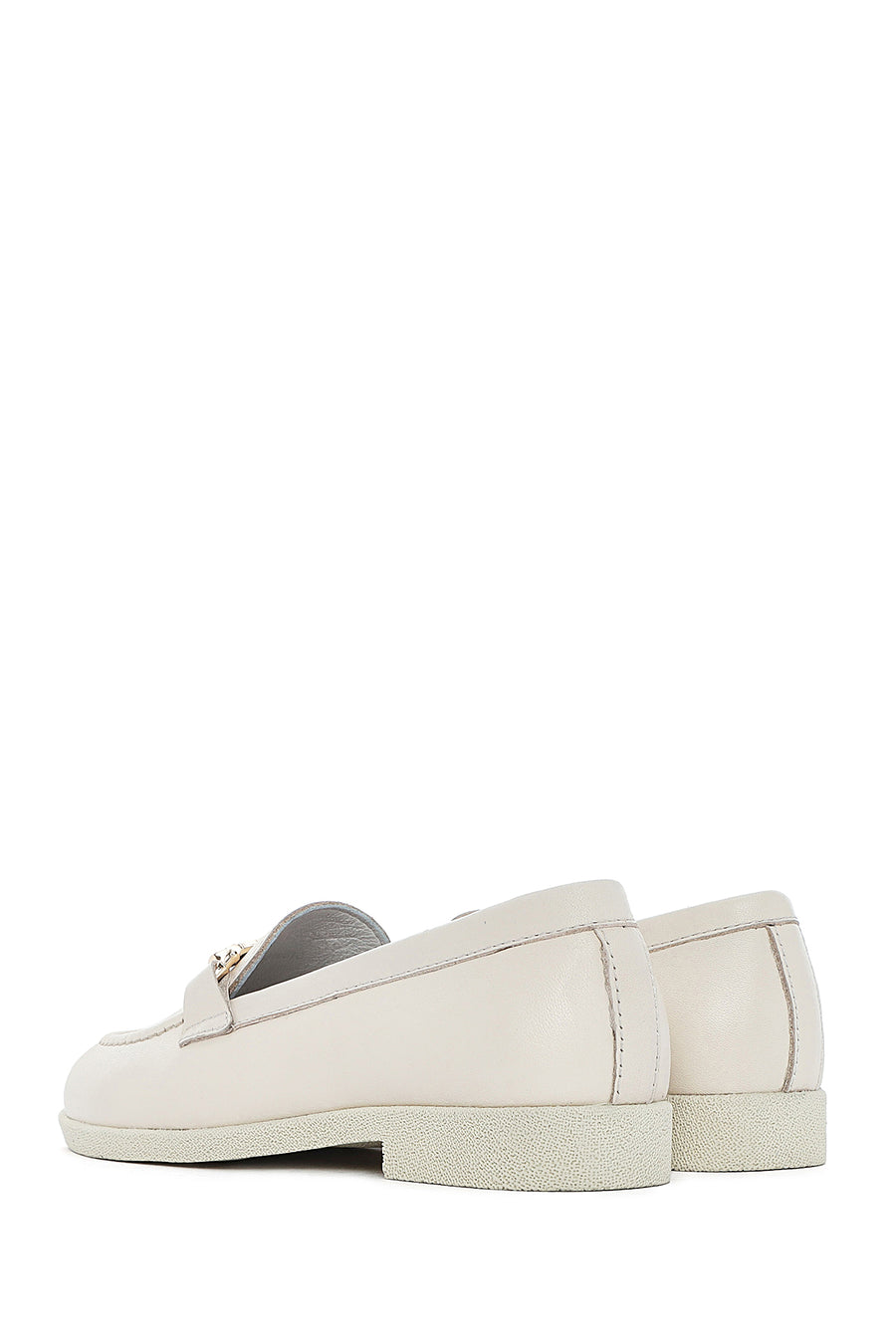 Women's Cream Buckled Leather Loafer