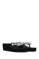 Women's Black Toe Stone Wedge Heel Jelly Slippers | Derimod