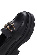 Women's Black Leather Thick Soled Masculine Loafer | Derimod