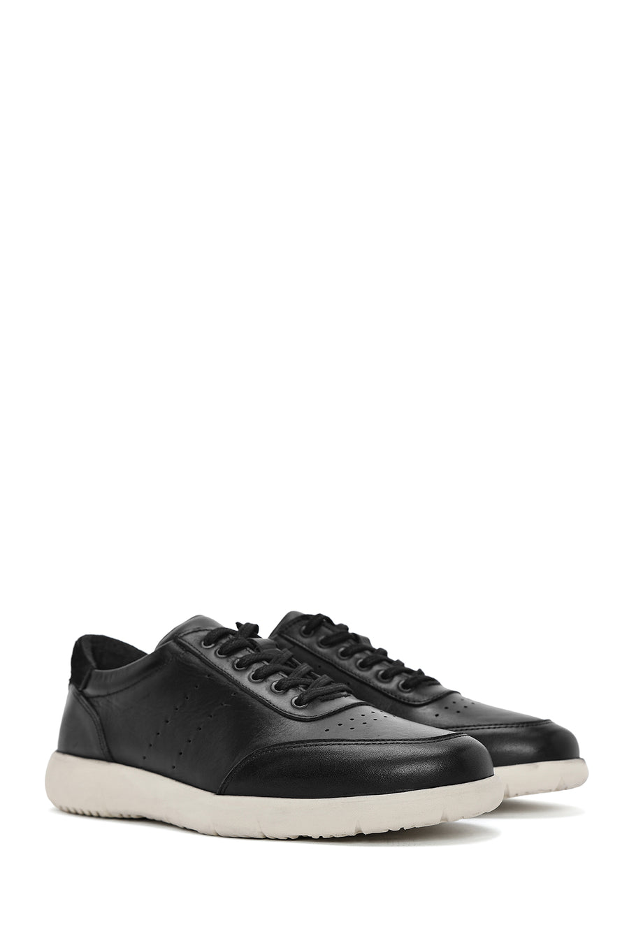 Erkek Siyah Bağcıklı Deri Casual Sneaker