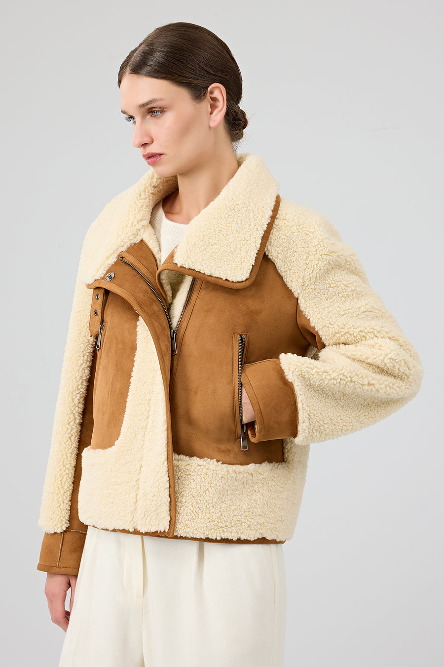 Samoens Women's Beige Short Teddy Coat