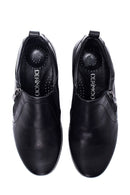 Women's Black Leather Wedge Heeled Comfort Shoes | Derimod