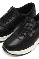 Woman Black Lace-Up Thick-Soled Leather Sneaker | Derimod