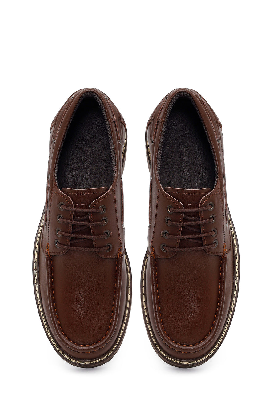 Male Brown Lace-up Thick-Soled Leather Casual Shoes