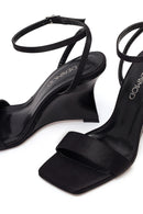 Women's Black Ankle Buckle High Platform Satin Sandals | Derimod