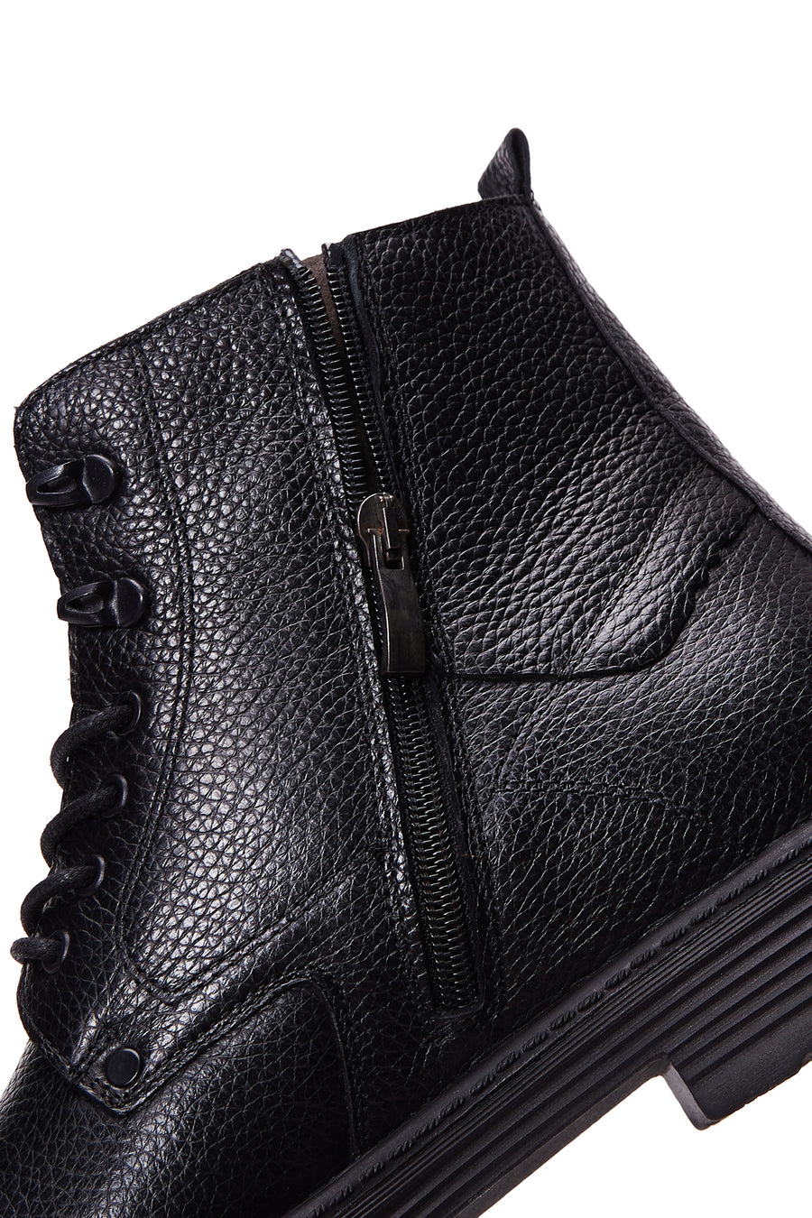 Men's Black Leather Flat Boots