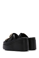 Women's Black Double Buckle Wedge Heeled Slippers | Derimod