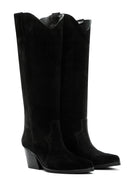 Women's Black Suede Leather Heeled Cowboy Boots | Derimod