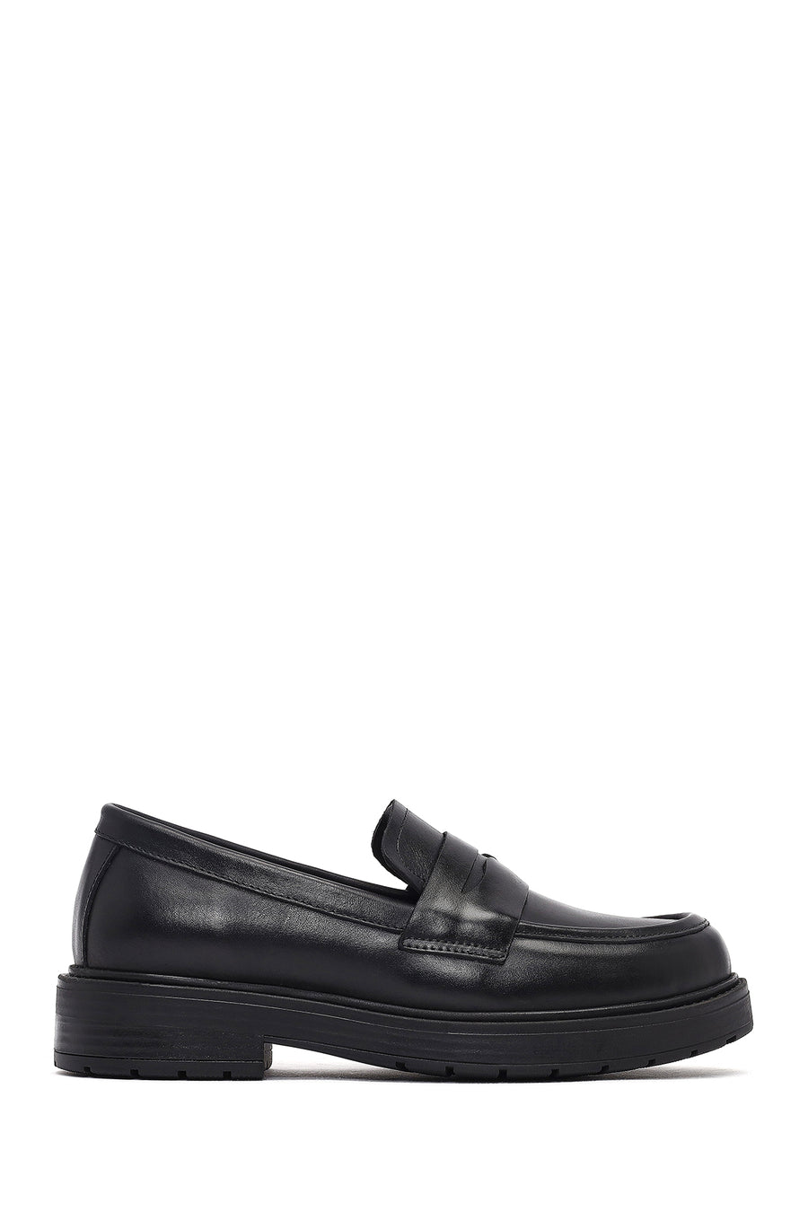 Woman Black Thick-Soled Leather Masculine Loafer AF190003DV | Derimod